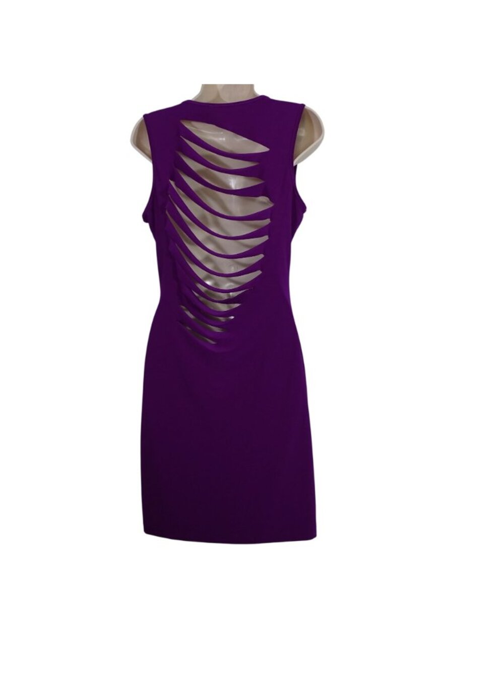 Symphony Sleeveless Purple Bodycon Sheath Dress Women Size L Laser Cut Back Y2K - Picture 3 of 9